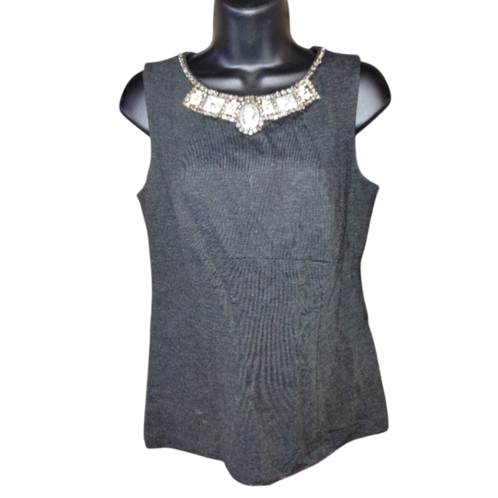 CAbi sleeveless top with gem neckline size 4, like new, Defined Waist, Stretchy